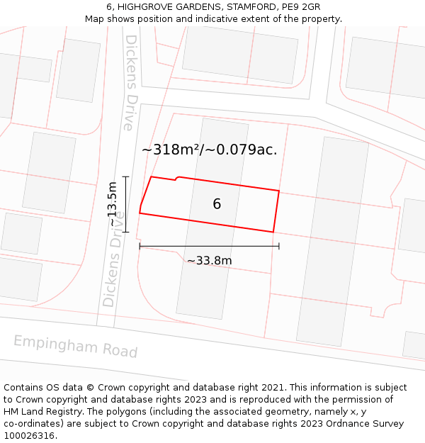 6, HIGHGROVE GARDENS, STAMFORD, PE9 2GR: Plot and title map
