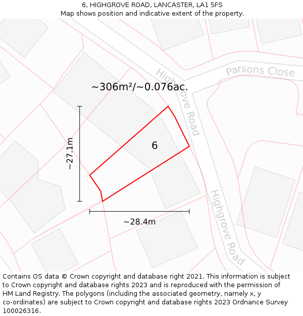 6, HIGHGROVE ROAD, LANCASTER, LA1 5FS: Plot and title map