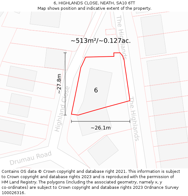 6, HIGHLANDS CLOSE, NEATH, SA10 6TT: Plot and title map