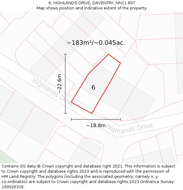 6, HIGHLANDS DRIVE, DAVENTRY, NN11 8ST: Plot and title map