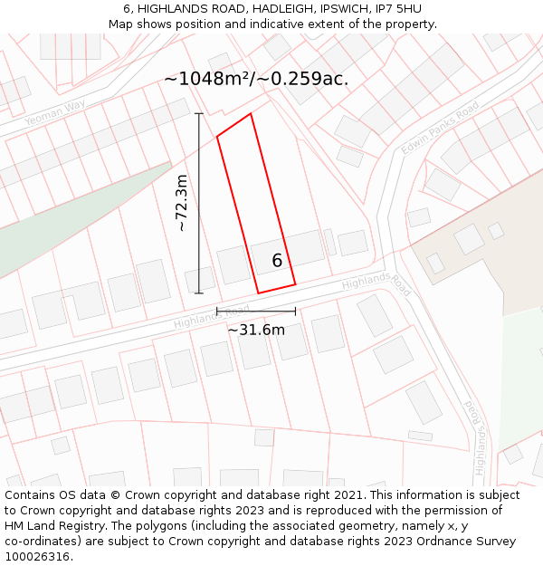 6, HIGHLANDS ROAD, HADLEIGH, IPSWICH, IP7 5HU: Plot and title map