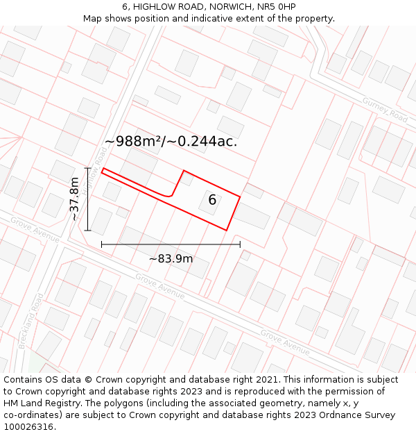 6, HIGHLOW ROAD, NORWICH, NR5 0HP: Plot and title map