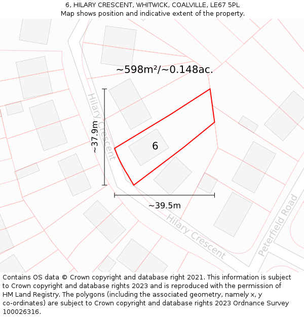6, HILARY CRESCENT, WHITWICK, COALVILLE, LE67 5PL: Plot and title map
