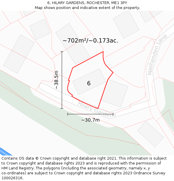 6, HILARY GARDENS, ROCHESTER, ME1 3PY: Plot and title map
