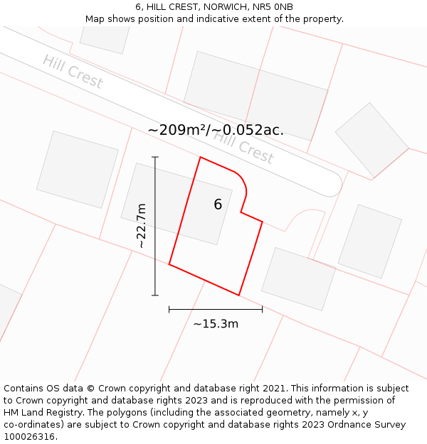 6, HILL CREST, NORWICH, NR5 0NB: Plot and title map