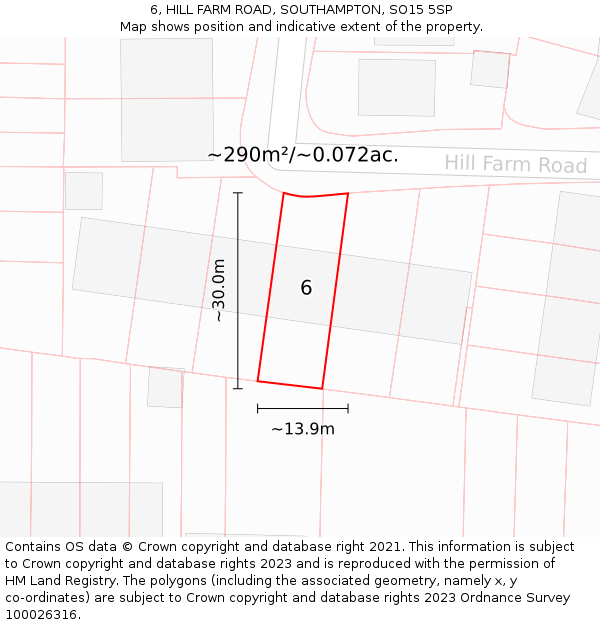 6, HILL FARM ROAD, SOUTHAMPTON, SO15 5SP: Plot and title map