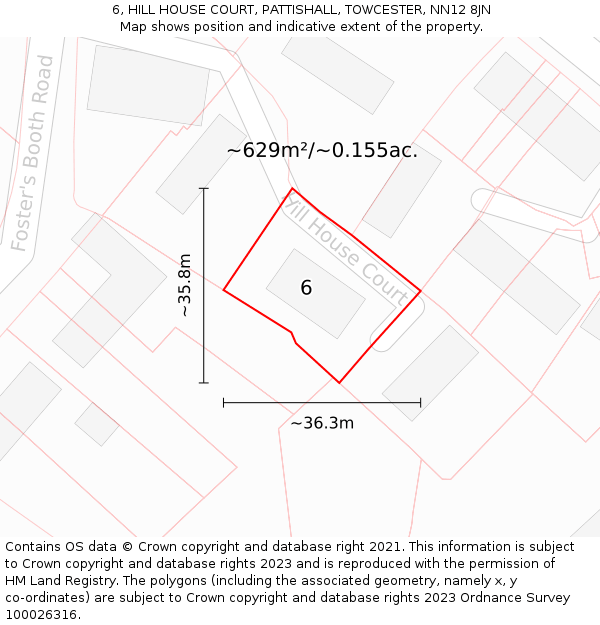 6, HILL HOUSE COURT, PATTISHALL, TOWCESTER, NN12 8JN: Plot and title map