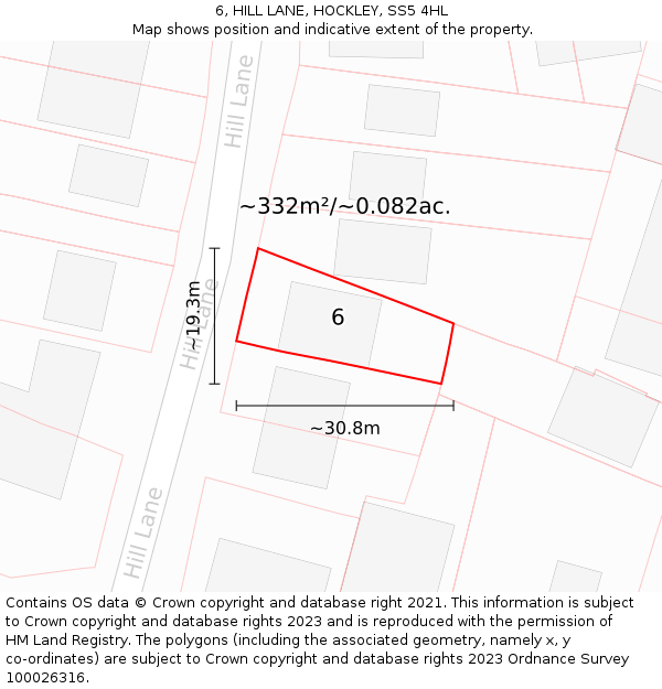 6, HILL LANE, HOCKLEY, SS5 4HL: Plot and title map
