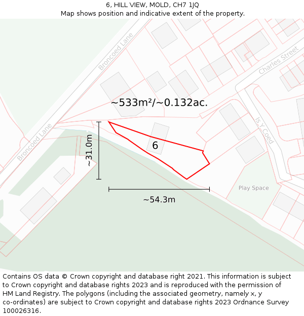 6, HILL VIEW, MOLD, CH7 1JQ: Plot and title map