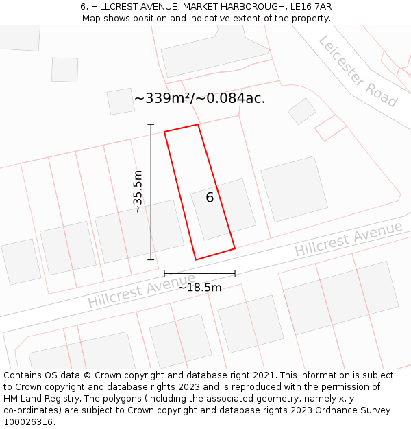 6, HILLCREST AVENUE, MARKET HARBOROUGH, LE16 7AR: Plot and title map