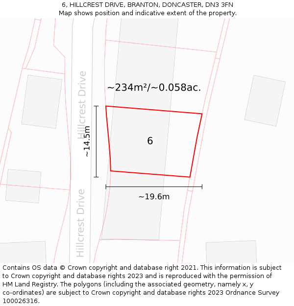 6, HILLCREST DRIVE, BRANTON, DONCASTER, DN3 3FN: Plot and title map