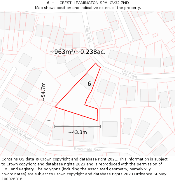 6, HILLCREST, LEAMINGTON SPA, CV32 7ND: Plot and title map