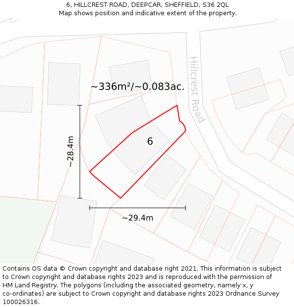 6, HILLCREST ROAD, DEEPCAR, SHEFFIELD, S36 2QL: Plot and title map