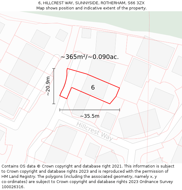 6, HILLCREST WAY, SUNNYSIDE, ROTHERHAM, S66 3ZX: Plot and title map