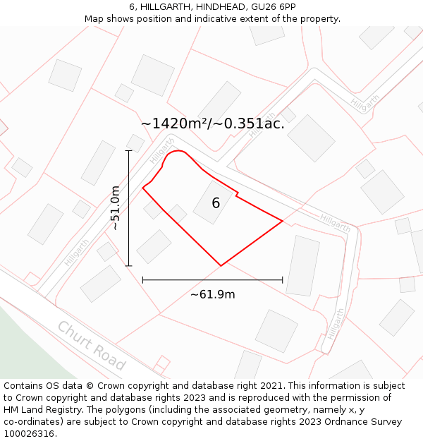 6, HILLGARTH, HINDHEAD, GU26 6PP: Plot and title map