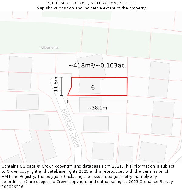 6, HILLSFORD CLOSE, NOTTINGHAM, NG8 1JH: Plot and title map