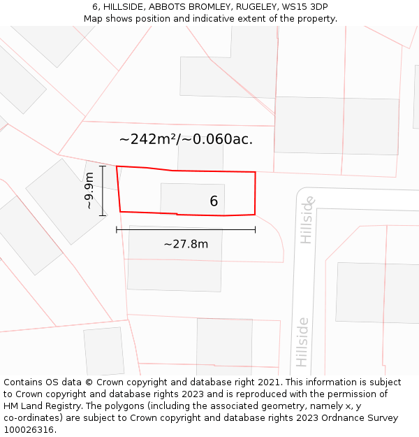 6, HILLSIDE, ABBOTS BROMLEY, RUGELEY, WS15 3DP: Plot and title map