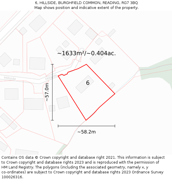 6, HILLSIDE, BURGHFIELD COMMON, READING, RG7 3BQ: Plot and title map