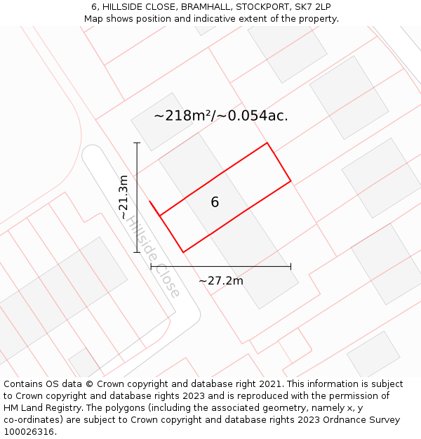 6, HILLSIDE CLOSE, BRAMHALL, STOCKPORT, SK7 2LP: Plot and title map