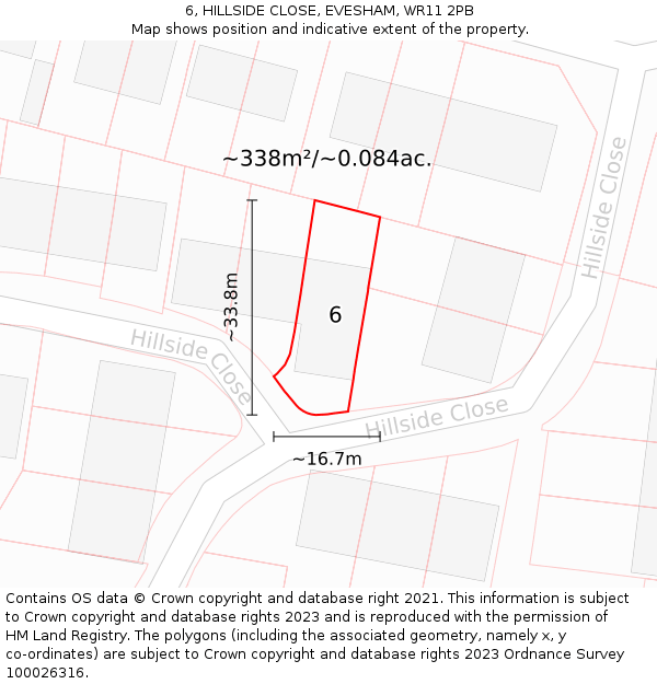 6, HILLSIDE CLOSE, EVESHAM, WR11 2PB: Plot and title map