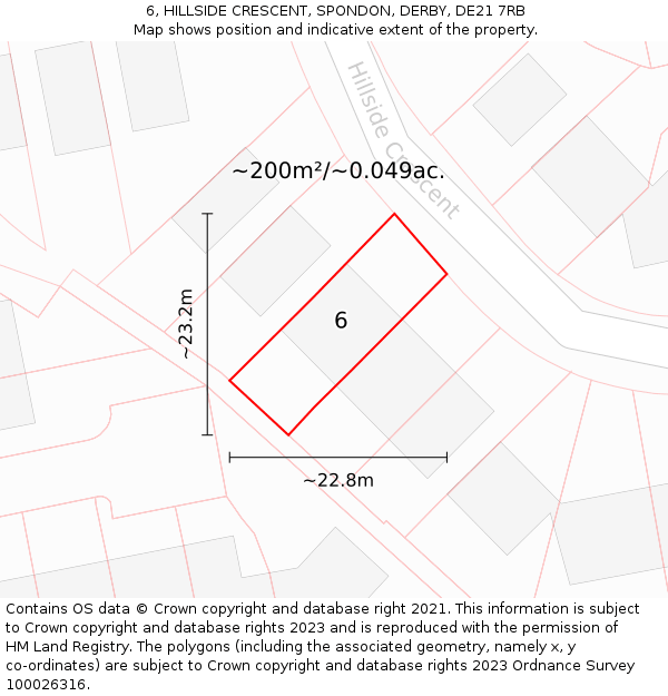 6, HILLSIDE CRESCENT, SPONDON, DERBY, DE21 7RB: Plot and title map