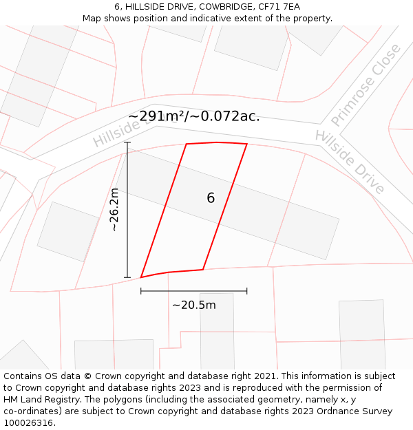 6, HILLSIDE DRIVE, COWBRIDGE, CF71 7EA: Plot and title map