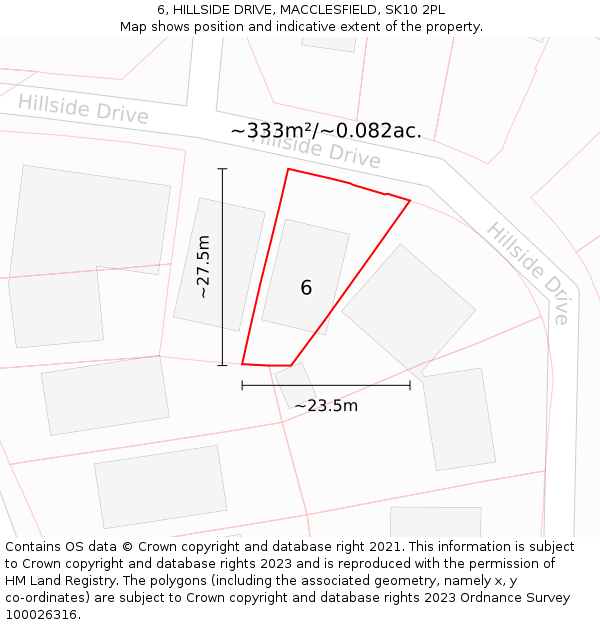 6, HILLSIDE DRIVE, MACCLESFIELD, SK10 2PL: Plot and title map