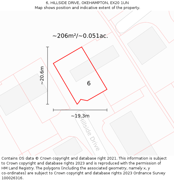 6, HILLSIDE DRIVE, OKEHAMPTON, EX20 1UN: Plot and title map