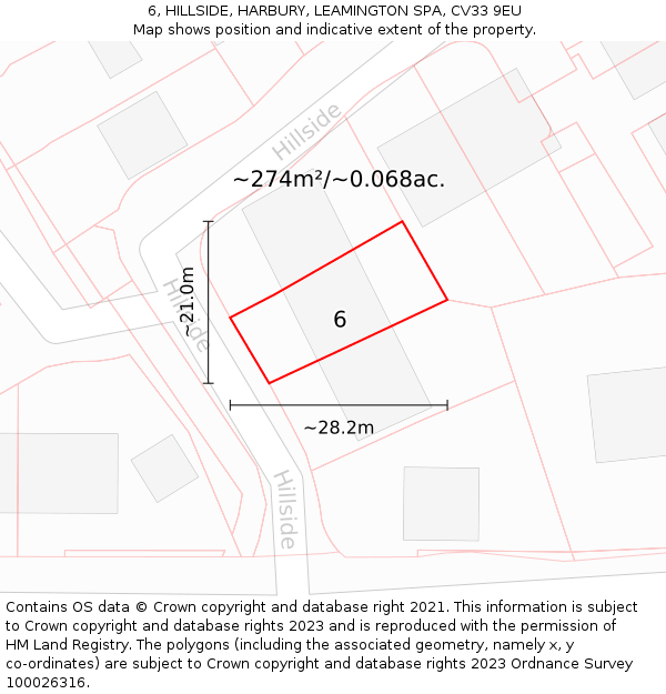 6, HILLSIDE, HARBURY, LEAMINGTON SPA, CV33 9EU: Plot and title map