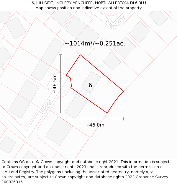 6, HILLSIDE, INGLEBY ARNCLIFFE, NORTHALLERTON, DL6 3LU: Plot and title map