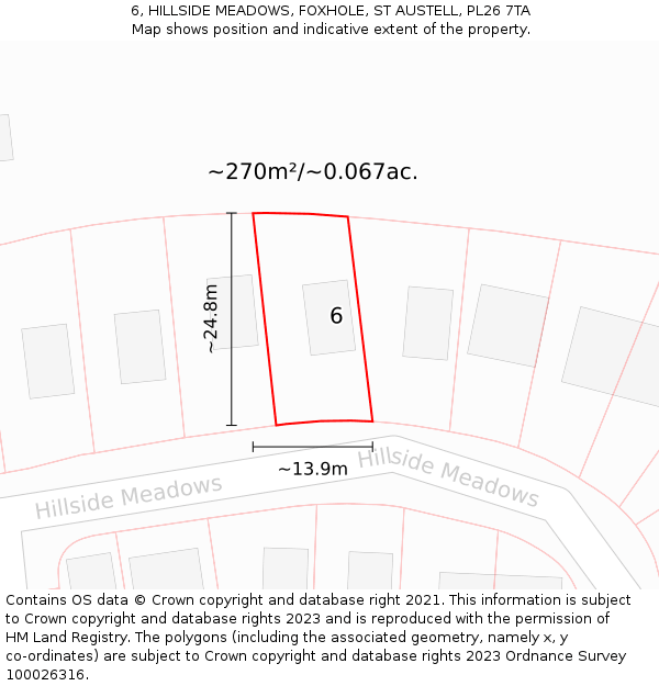 6, HILLSIDE MEADOWS, FOXHOLE, ST AUSTELL, PL26 7TA: Plot and title map