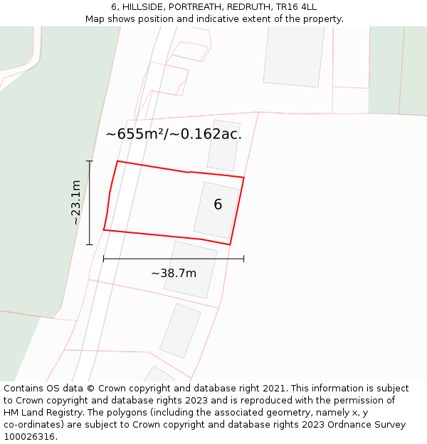 6, HILLSIDE, PORTREATH, REDRUTH, TR16 4LL: Plot and title map