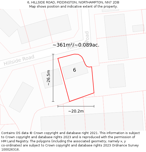 6, HILLSIDE ROAD, PIDDINGTON, NORTHAMPTON, NN7 2DB: Plot and title map