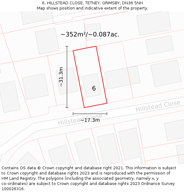 6, HILLSTEAD CLOSE, TETNEY, GRIMSBY, DN36 5NH: Plot and title map