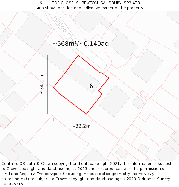 6, HILLTOP CLOSE, SHREWTON, SALISBURY, SP3 4EB: Plot and title map