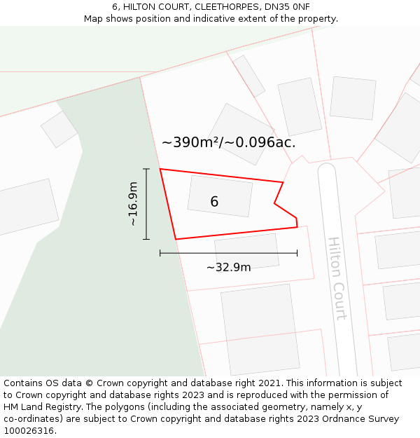 6, HILTON COURT, CLEETHORPES, DN35 0NF: Plot and title map