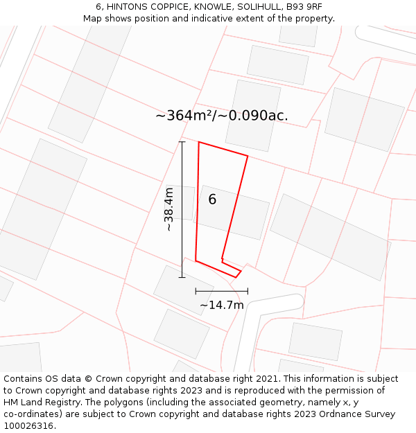 6, HINTONS COPPICE, KNOWLE, SOLIHULL, B93 9RF: Plot and title map