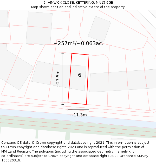 6, HINWICK CLOSE, KETTERING, NN15 6GB: Plot and title map