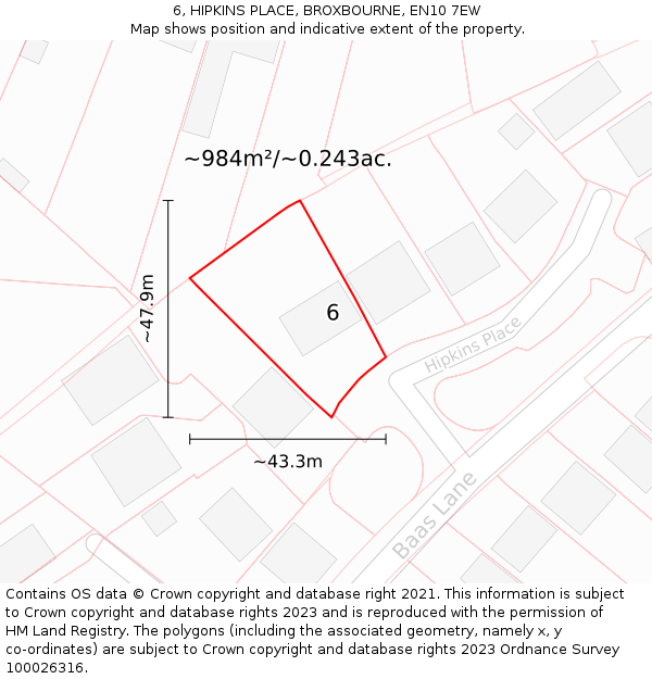 6, HIPKINS PLACE, BROXBOURNE, EN10 7EW: Plot and title map