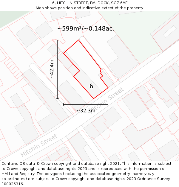 6, HITCHIN STREET, BALDOCK, SG7 6AE: Plot and title map