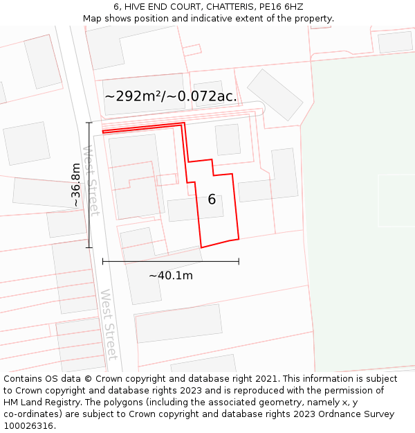 6, HIVE END COURT, CHATTERIS, PE16 6HZ: Plot and title map