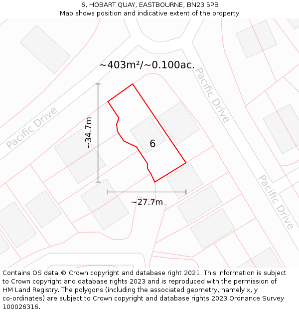 6, HOBART QUAY, EASTBOURNE, BN23 5PB: Plot and title map