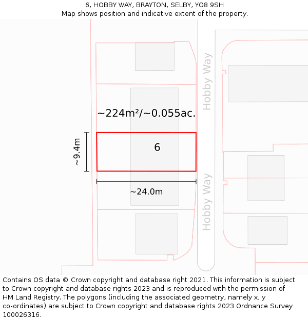 6, HOBBY WAY, BRAYTON, SELBY, YO8 9SH: Plot and title map
