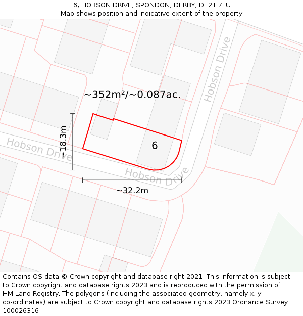 6, HOBSON DRIVE, SPONDON, DERBY, DE21 7TU: Plot and title map