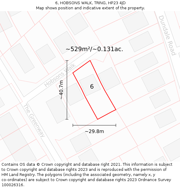 6, HOBSONS WALK, TRING, HP23 4JD: Plot and title map