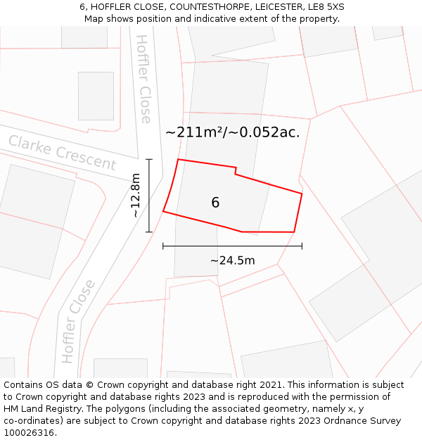 6, HOFFLER CLOSE, COUNTESTHORPE, LEICESTER, LE8 5XS: Plot and title map