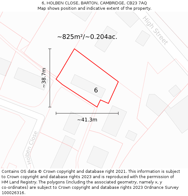 6, HOLBEN CLOSE, BARTON, CAMBRIDGE, CB23 7AQ: Plot and title map