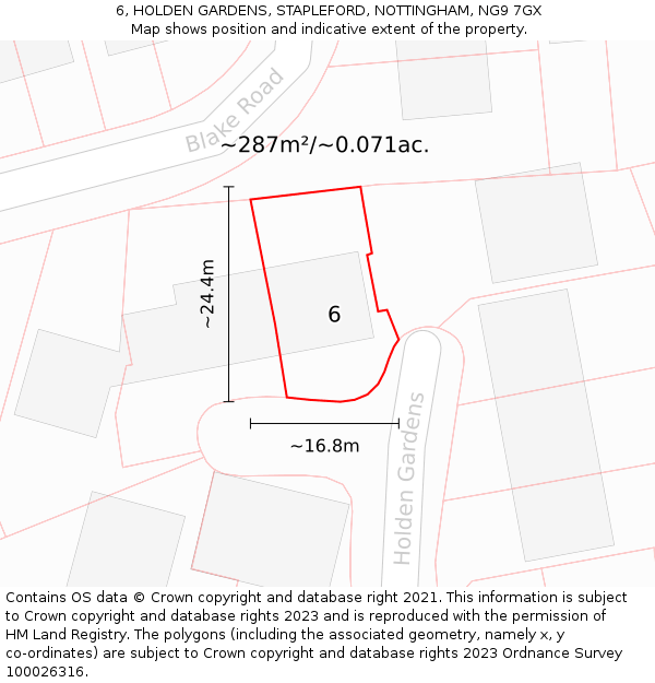 6, HOLDEN GARDENS, STAPLEFORD, NOTTINGHAM, NG9 7GX: Plot and title map