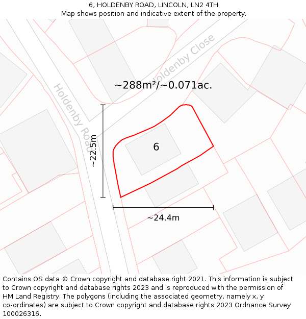 6, HOLDENBY ROAD, LINCOLN, LN2 4TH: Plot and title map