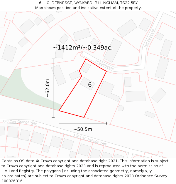 6, HOLDERNESSE, WYNYARD, BILLINGHAM, TS22 5RY: Plot and title map